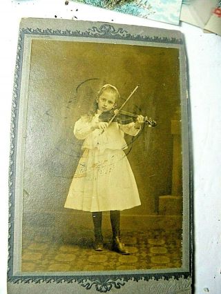 Early Cabinet Card Photo Young Girl Playing Violin