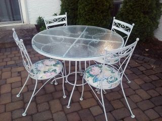 Vintage Wrought Iron Glass Top Patio Table With 4 Matching Chairs Local Pickup