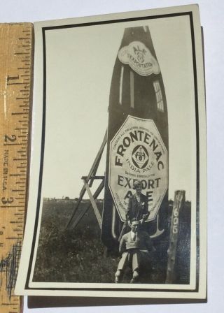 Vintage Photo Of Couple Next To Giant Outdoor Frontenac Export Ale Beer Sign