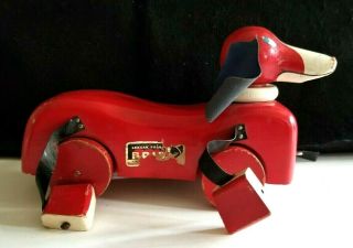 Vintage Brio Red Wooden Dachshund Dog Pull Toy
