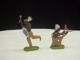 Vintage Native American Indian Chief And Indian Lead Figures With Weapons