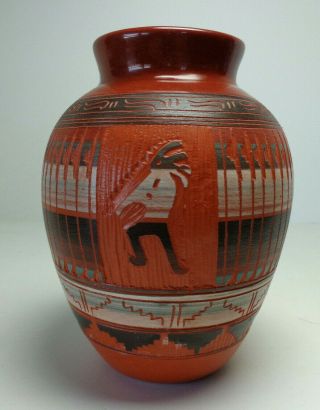Navago Pottery Vase Signed Native American Indian Red Kokopelli