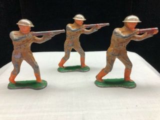 3 Vintage Barclay Manoil Wwii Toy Soldiers With Guns