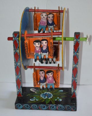 Vintage Mexican Folk Art Hand Crafted?? Painted Flowers Wood Ferris Wheel