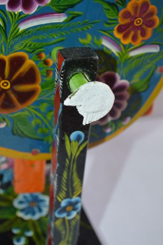 Vintage Mexican Folk Art Hand Crafted?? Painted Flowers Wood Ferris Wheel 3