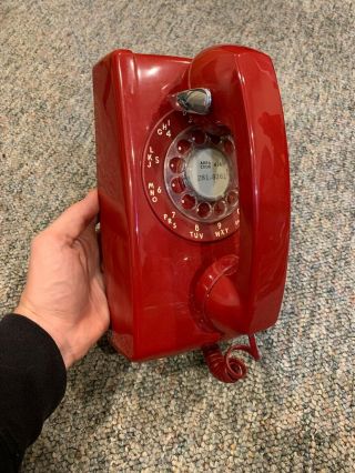 Vintage 70s 80s Red Rotary Phone Bell System Western Electric Dial Mounted