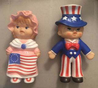 Vintage 1975 Regent Baby Products Uncle Sam And Betsy Ross Rubber Squeeze Toys