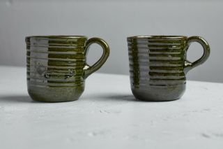 Green Glazed Mexican Pottery - Handmad Coffee Mugs - Santa Maria Atzompa Oaxaca