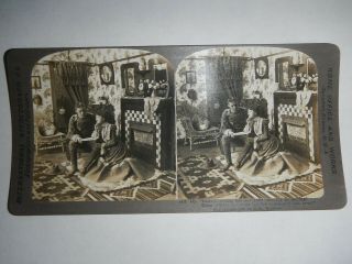 Stereoview Card Us Soldier & Wife Reading Letter " Your Country Is Calling "