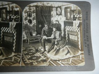 Stereoview Card US Soldier & Wife Reading Letter 