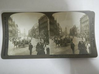 Stereoview Card High St Albert Memorial Street Scene Belfast Ireland Photo 1907