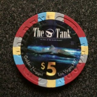 The Golden Nugget $5.  00 Casino Chip - The Shark Tank - Las Vegas,  Nevada Nv