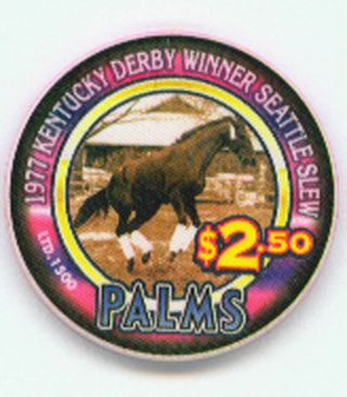 $2.  50 Palms 1977 Kentucky Derby Winner Seattle Slew Horse Racing Chip