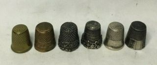 Vintage Group Of 6 Metal Sewing Thimbles 2 Are Sterling Silver