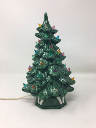 Vintage Holland Mold 12 Inch Green Ceramic Lighted Christmas Tree