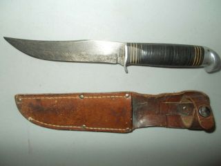Vintage Western Field Fixed Blade Knife With Sheath U.  S.  A.