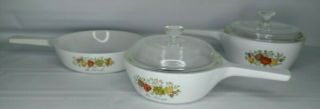 Vintage Corning Ware Made By Pyrex,  Spice Of Life,  3 Piece Set W/ 2 Lids