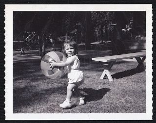 Vintage Antique Photograph Adorable Little Girl Holding Blowup Ball In Park