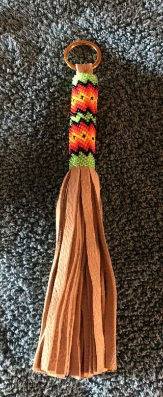 1 Fancy Colored Native American Lakota Sioux Beaded Leather Keychain