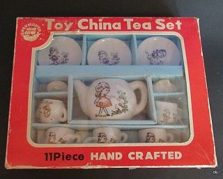 Plymouth 11 Piece Hand Crafted Child Toy China Tea Set Vintage