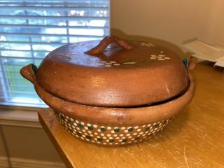 Clay Pottery Ceramic Tortilla Warmer/serving Dish W/lid Handmade And Painted