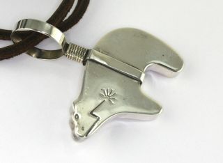 Vintage George Nakai Navajo Sterling Silver Bear Fetish Leather Cord Necklace 2