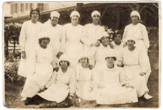 Antique Snapshot Cairo Egypt Girl White Dress Nurse Group Photo 9584f