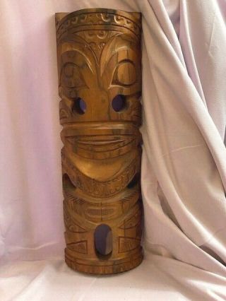 Carved Wood Tiki Face Wall Plaque