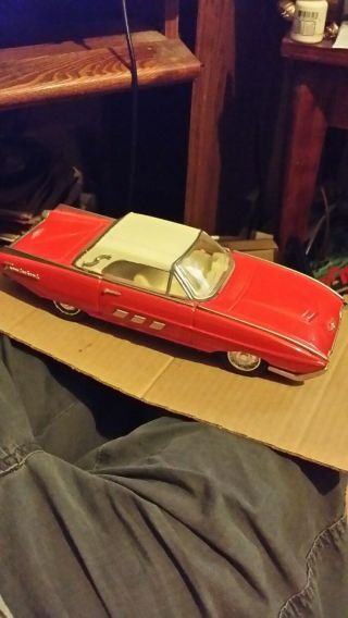 Vintage Tin Red & White Thunderbird Friction Car 1/18 Scale