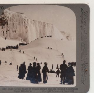 Crowds Frozen Spray Ice Bridge Niagara Falls Ny Underwood Stereoview C1900