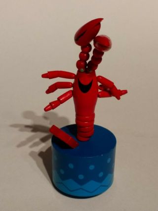 Wooden Red Lobster Push Button Push Puppet Movable Game Toy 5 "