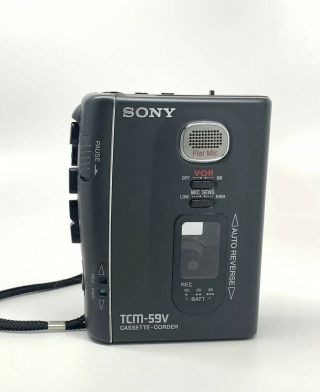 Vtg Sony Tcm - 59v Walkman Cassette Voice Recorder W/ Speed Control & Vor