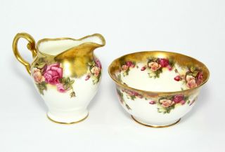 Vintage Royal Chelsea Golden Rose Bone China 24ct Gold Creamer Jug,  Sugar Bowl