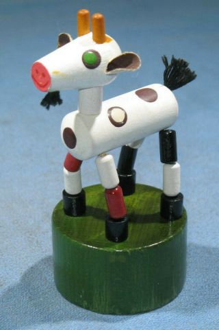 Vintage Petra Toys Wooden Push Button Puppet Goat Made In Czech Republic