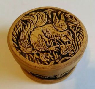 Handcrafted Russian Birch Bark Squirrel Mushroom Decorated Jewelry Trinket Box