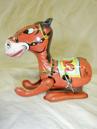 Old Tin Wind Up Comical Horse Toy By Mikuni Japan 1950s