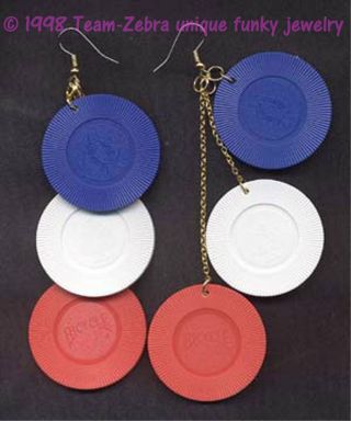 Huge Funky Lucky Poker Chips Earrings Casino Collectible Novelty Costume Jewelry
