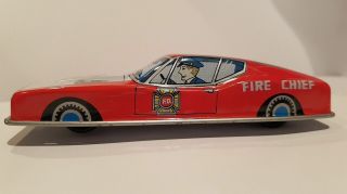 Vintage 1960s Lithograph Fire Chief Car Made In Japan Friction Tin Toy