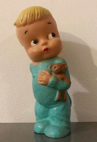 Vintage Girl Teddy Bear Squeaky Rubber Combex Toy 1950s 60s Kitsch Kewpie Style