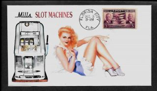 Mills 50c Slot Machine & Pin - Up Girl Featured On Collector 
