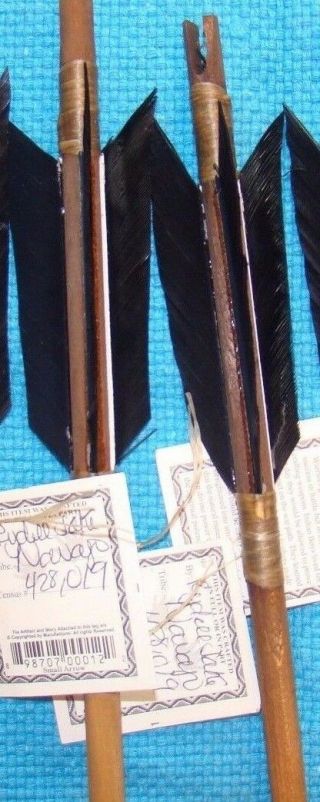2 Two Navajo 26 Inch Arrows W/matching Black Feathers & Stone Chipped Arrowheads