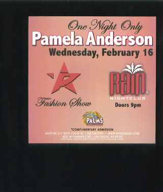 Pam Pamela ANDERSON 2005 Ad Card Rain Nightclub Palms Casino Las Vegas Fashion 2