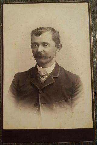 1800s Cabinet Photo Photograph Portrait - Man With Handlebar Mustache Suit Fancy