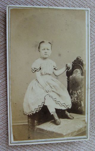 ANTIQUE CIVIL WAR ERA CDV PHOTO OF CUTE GIRL IN PRETTY HOOP DRESS ROCHESTER NY 2