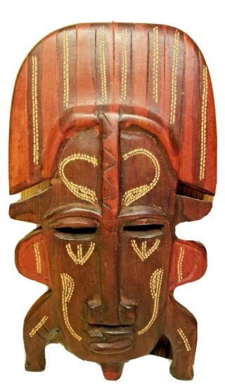 Hand Carved & Painted Wood African Face Mask Wall Hanging Short Legs 10 " X 5.  5 "