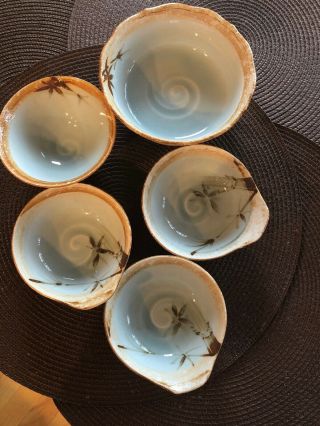 Vintage Noodle Soup Bowls Japan (?) Mixed Set Of 5 Hand Painted Dragon Fly