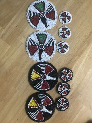 Native American Style 5 And 1 Inch Beaded Rosette Set Eagle Design Leather Back
