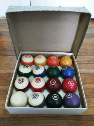 Vintage Set Of Billiard Pool Balls Bullseye White Numbers Colored Marble Design