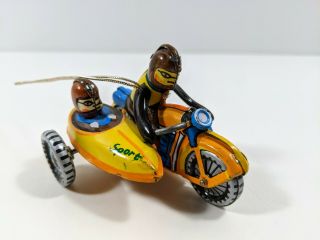 Vintage Tin Motorcycle With Sidecar Toy Ornament Made In China Christmas