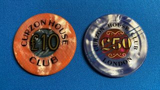 A Curzon House Club London Jetons £10 & £50